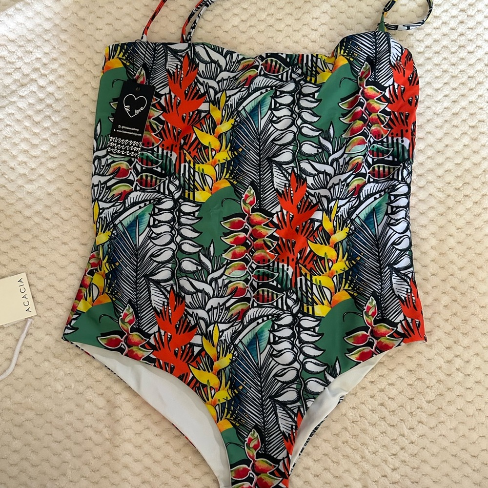 Colorful Leaf Print Swimsuit